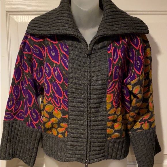 DKNY Cashmere Lambswool Zip Front Sweater Jacket M - Picture 3 of 9